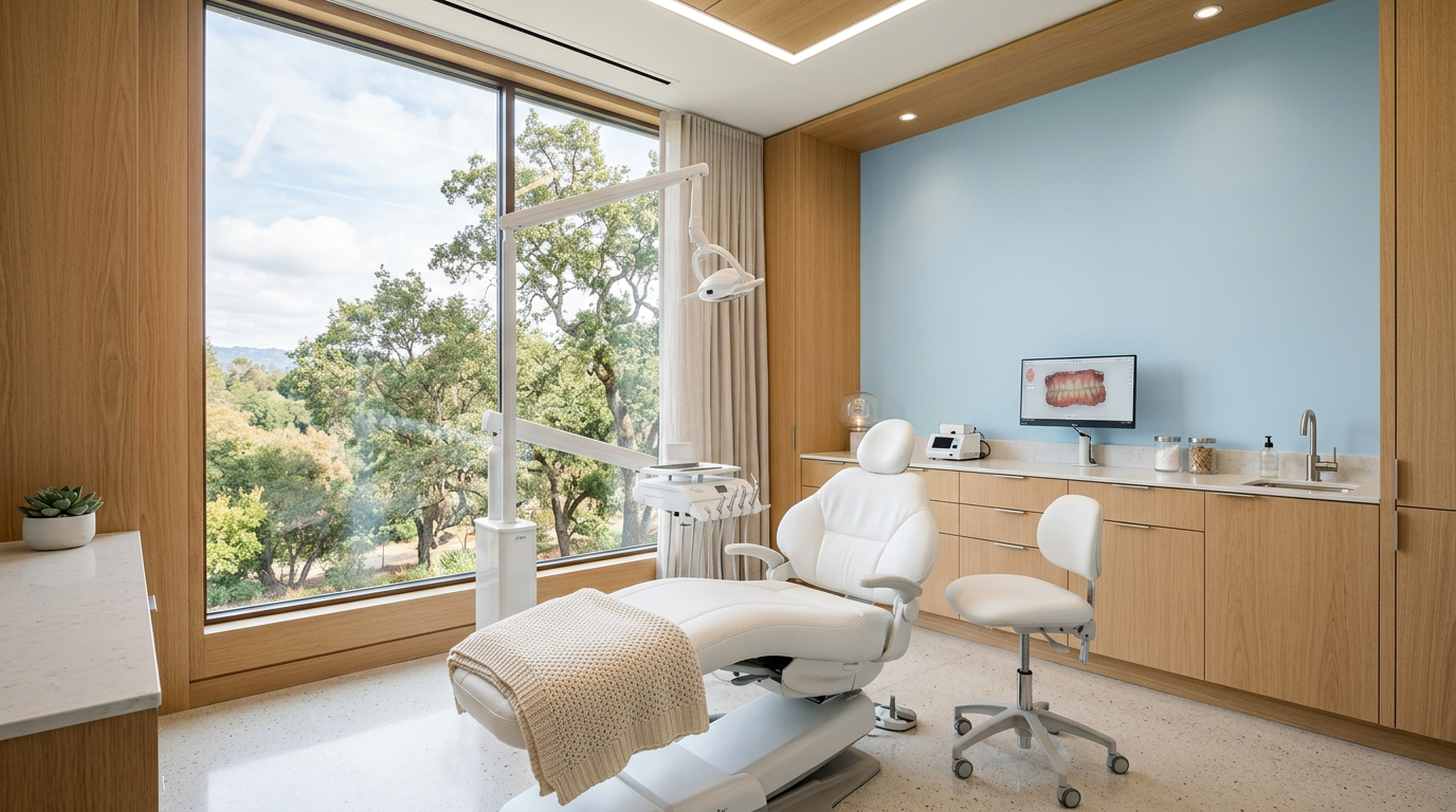 Calm, bright treatment suite at Smile Quest Dental