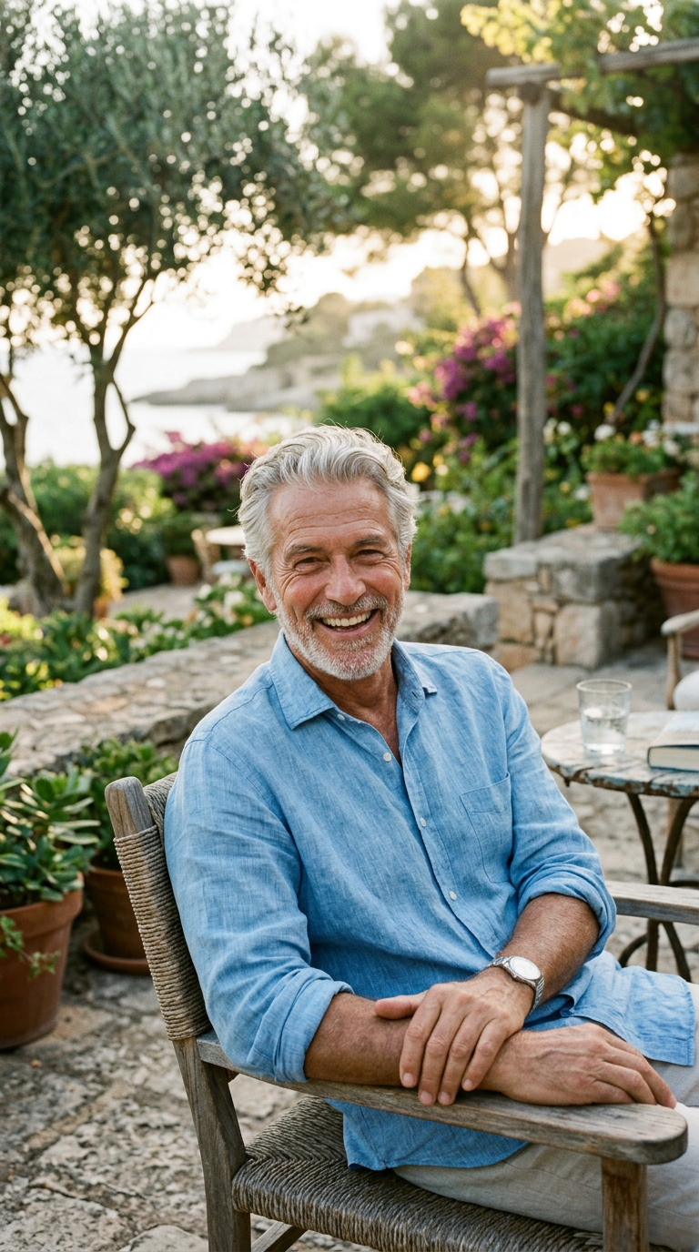Silver-haired man with a full confident smile